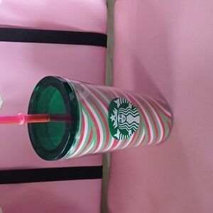 Starbucks Green and Pink Swirl Tumbler
